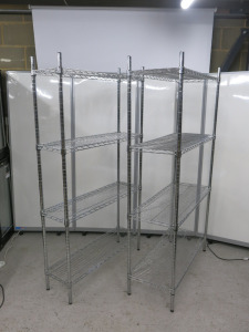 2 x 4 Shelf Chrome Wire Racks, Size H182 x W100 x D30cm.