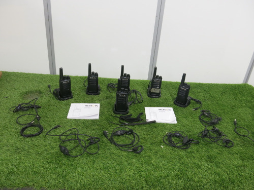 Setof 6 Retcvis Analogue Two Way Radio, Model RT668. Comes with Base Stations, Ear Pieces & Users Manual.