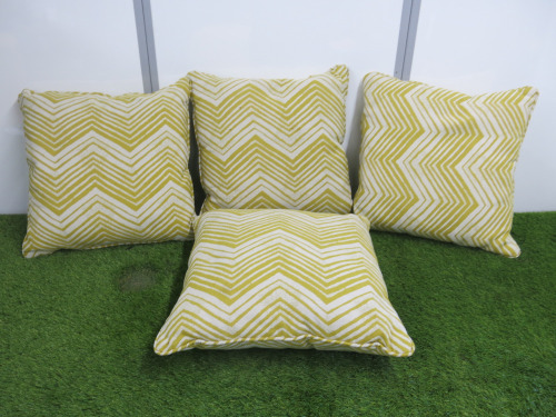 4 x Yellow & White Cushions, Size 44 x 44cm.