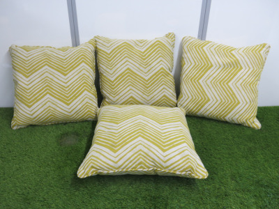 4 x Yellow & White Cushions, Size 44 x 44cm.