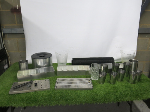 Quantity of Bar Accessories to Include: 2 x Metal Wine Coolers, 2 x Castel Firmian Plastic Wine Coolers, 1 x Ice Bucket with Lid & Scoop, 1 x Cut Glass Water Jug, 3 x Condiment Boxes, Assorted Cocktail Shakers &Strainers, Part Roll of Black Bar Liner & 2 