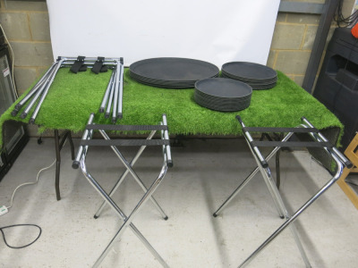 33 x Assorted Sized Utopia Non Slip Trays & Folding Tray Stands to Include: 4 x Chrome Folding Tray Stands, 6 x 67cm Oval Trays, 11 x 40cm Round Trays & 12 x 35cm Rond Trays.