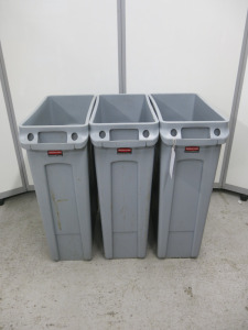3 x Rubbermaid Slim Jim Bins, 87L.