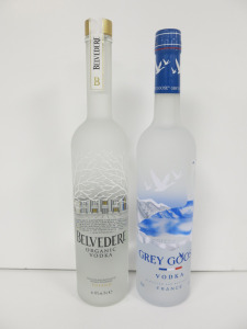 2 x Bottles of Vodka to Include: Grey Goose & Belvedere. 70cl.