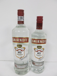 2 x Bottles of Smirnoff No21 Original Flavoured Vodka in 70cl & 1L.