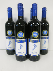 6 x Bottles of Barefoot Merlot Red Wine, 750ml.