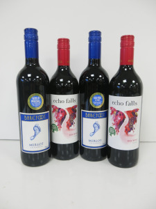 4 x Assorted Bottles of Red Wine to Include: 2 x Barefoot Merlot & 2 x Echo Falls Red Wine, 750ml.