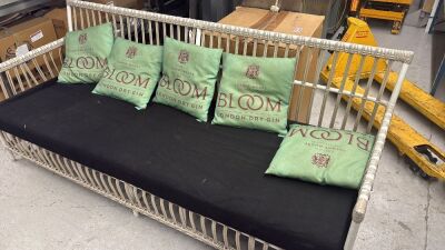 Sika Design Rattan & White Metal Caroline 3 Seater Outdoor Sofa with Black Seat Cushion. Size W200cm.