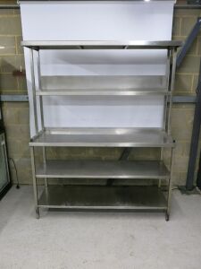 Stainless Steel Table with Backsplash, 2 x Shelves Over & 2 x Shelves Under. Size H190cm x W150cm x 50cm.