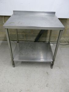 Stainless Steel Table with Backsplash & Shelf Under. Size H88cm x W78cm x D60cm.