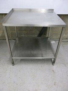 Stainless Steel Table with Backsplash, Left Side Splash & Shelf Under. Size H88cm x W84cm x D75cm.