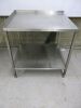 Stainless Steel Table with Backsplash, Left Side Splash & Shelf Under. Size H88cm x W84cm x D75cm.