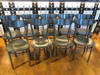9 x Fameg Wooden Dining Chairs Painted Grey.