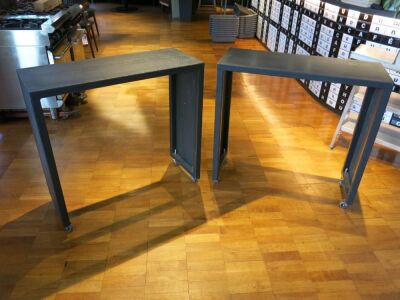 2 x Mobile Dark Grey Metal Mesh Console Tables. Size H95cm x W100cm x D40cm.