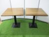 8 x Square Stained Heavy Wood Top Tables with Black Metal Square Base. Size H78cm x W75cm x D75cm.