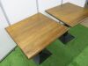 8 x Square Stained Heavy Wood Top Tables with Black Metal Square Base. Size H78cm x W75cm x D75cm. - 2