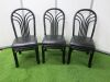 10 x Rustic Black Wooden Chairs with Black Leather Seat Cushions.