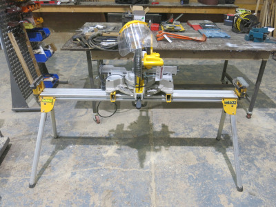 DeWalt DWS727-GB, 12" Double Bevel Sliding Compound Mitre Saw on Fold Away Stand.
