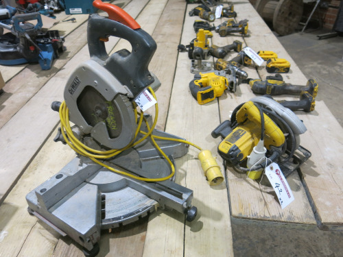 2 x DeWalt Tools to Include: DWE 560 110v Skill Saw & DeWalt 110v Chop Saw.