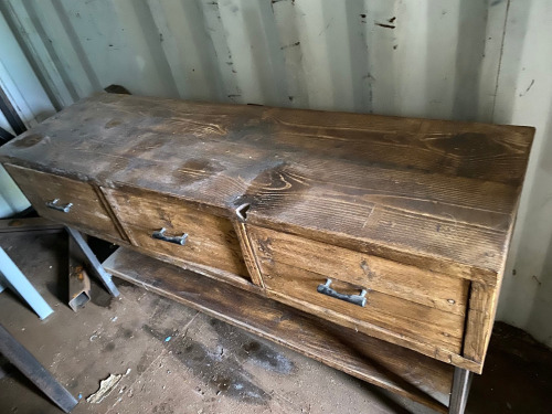 3 Drawer Sideboard Made of Reclaimed Scaffold Boards on Metal Frame with Shelf Under. Size H80 x W 150 x D44cm.