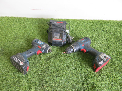 2 x Bosch Cordless Tools to Include: 1 x Bosch Cordless Drill, Model GSB 1800 & 1 x Bosch Cordless Impact Driver, Model GDR 18-LI. Comes with 2 x Batteries & Charger.
