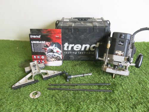 Trend T11E Variable Speed Router, in Original Carry Case with Sealed Box of Trend Router Attachments.