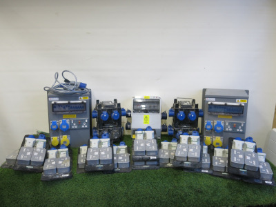 Lot of Electrical Distribution Equipment to Include: 14 x Essential Supplies 230V Socket Adapters, 4 x K.E.S Product PCE IMST Portable Power Distribution Box, 2 x CEE Norm Industrial Power Distribution Unit, Model ZCN00002617, 1 x Famatel Industrial Elect