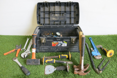 Pro Metal Tool Chest Containing Various Hand Tools to Include: Hammers, Mallets, Wrenches, Chisels, Brock Bolsters, Hand-Held Tyre Inflator & Others (As Viewed).