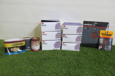 11 x Boxes/Rolls of Assorted Sanding Sheets & Products to Include : Xtract, Titan, Universal Fit, Dulux & Others (As Viewed).