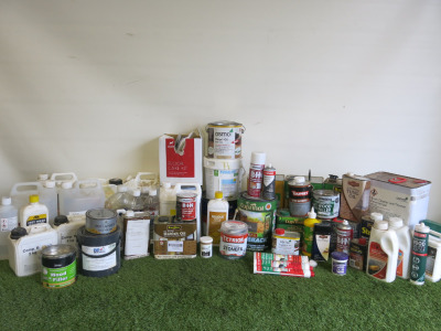 Large Assorted Lot of Buckets, Bottles, Tins & Spray Cans Containing: Various Wood & Floor Care Products, Assorted Cleaners, Plasticisers, Fillers, Strippers & Others (As Viewed).