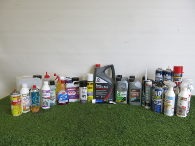Assorted Lot Containing: Various Car Care Products, Assorted Car & Tool Oils, Cleaners, Road Line Paints, Concentrates, De-Icers & More (As Viewed).