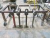 4 x Heavy Duty Metal Feed Roller Stands and Metal Skeleton Frame Heavy Duty Work bench on Wheels & 1 x Other Smaller.