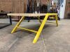 140cm x 60cm x 45cm Table on Yellow Frame and Reclaimed/Distressed Scaffold Boards. - 2