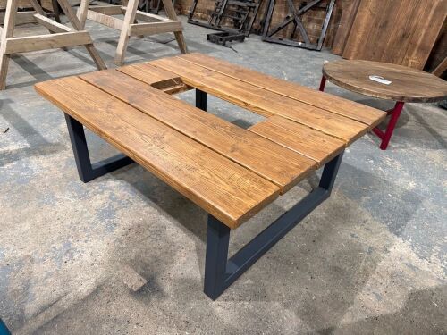 110cm x 92cm x 45cm Table, Metal Frame with Reclaimed/Distressed Scaffold Board Top.
