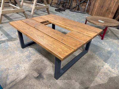 110cm x 92cm x 45cm Table, Metal Frame with Reclaimed/Distressed Scaffold Board Top.