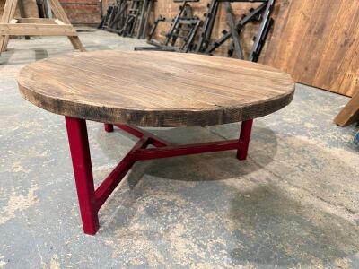 77cm Diameter x 35cm Side Table, Metal Frame with Reclaimed/Distressed Scaffold Boards.