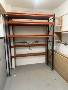 1 x Bay of Orange & Blue Racking to Include 2 x 2.5m Uprights, 9 x 1.86m Beams & 6 x 1.81m x 0.6m Boards.