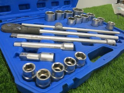 Condor Werkzeug Industrial Quality Chrome Vanadium Steel, 21 Pcs Socket Set, Hex 19-50mm, Hex 3/4" Sq Drive. Comes in Plastic Carry Case.