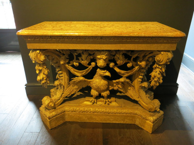 Giltwood George II Table, English Circa 1740. Gilt Gessowork Top with Bull & Eagle Design to Base. Size H80 x W106 x D54cm.