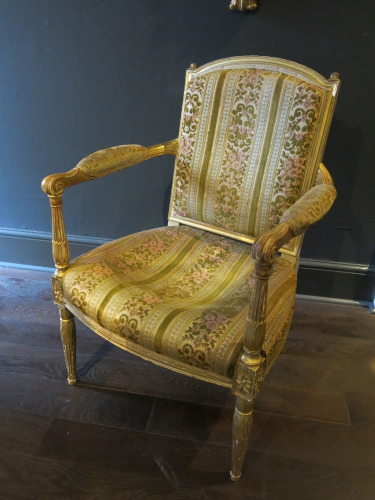Antique Gilded Louis XVI Style Armchair. NOTE: requires restoration.