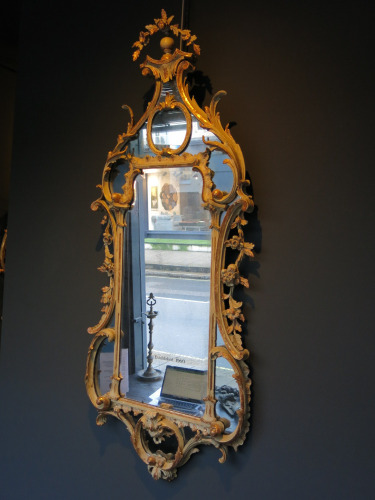 Giltwood & Painted Border Glass Mirror, English, Circa 1760. Size H137 x W56cm.