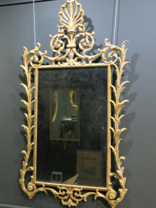 Antique Gilded Ornate Carved Framed Mirror with Patina, Featuring Acanthus Leaves. Size H130 x W81cm.