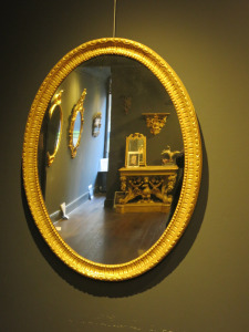 Antique Gold Coloured Ornate Carved Wood Framed Oval Mirror. Size H103 x W77cm.