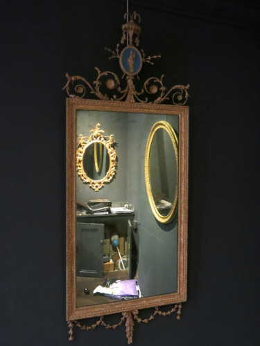 Giltwood Pier Glass Mirror, English, Circa 1790. Original Gilding, Glass & Plaque Depicting the Goddess Athena. Size H168 x W67cm.