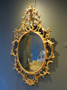 Giltwood Oval Chippendale Period Mirror, British, Circa 1760. Gilding and Mirror Plate later. Size H125 x W74 x D11cm.