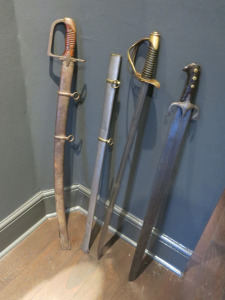 Three Antique Swords One with Sheaf, One Display & One without Sheaf.