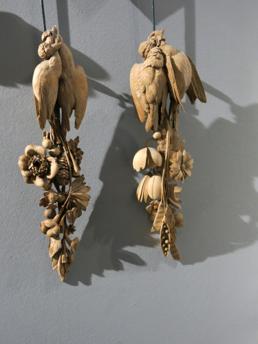 Pair of Carved Wood Fragments in the Manor of Grinling Gibbons, English, Circa 1700. Size H50 x W14 x D5cm.
