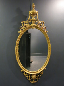 Giltwood 'Robert Adam' Period Dressed Oval Mirror, English, Circa 1790. Size H114 x W52cm.