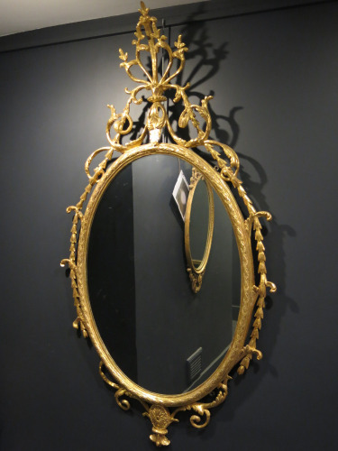 Giltwood and Carton-Pierre 'Robert Adam' Period Dressed, Oval Looking Glass, English, Circa 1790. Size H127 x W69cm.