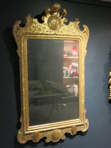 Antique Giltwood Ornate Carved Bevel Edge Mirror with Seashell Detail. Size H122 x W70cm.